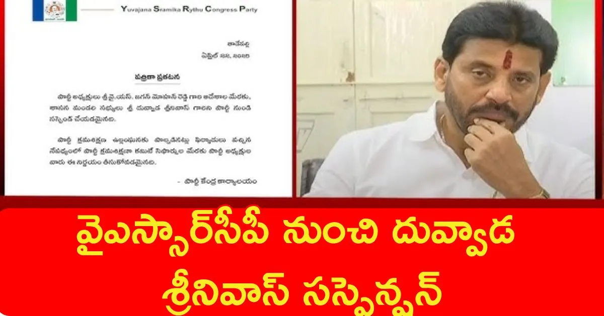 వైఎస్సార్‌సీపీ నుంచి దువ్వాడ శ్రీనివాస్ సస్పెన్షన్: రాజకీయ జీవితం ముగిసినట్లే!